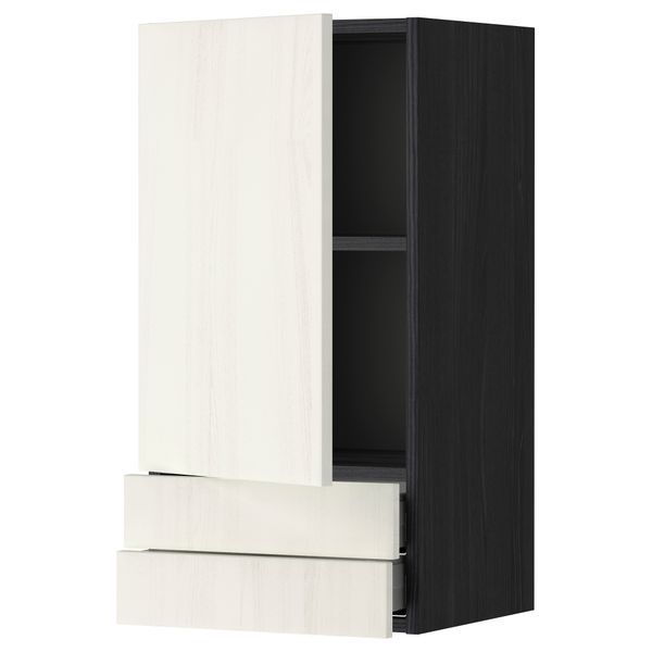 Навесной шкаф с дверцей, 2 ящика МЕТОД / МАКСИМЕРА, черный, Росдаль белый - схема-чертеж с размерами