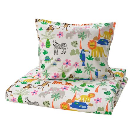 NATTHÄGER Пододеяльник и наволочка - разноцветный/джунгли 150x200/50x60 см