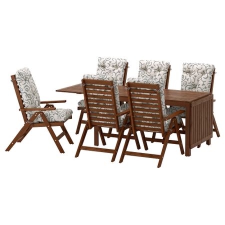 Стол, 6 кресел для сада ЭПЛАРО, коричневая морилка, Стегон бежевый