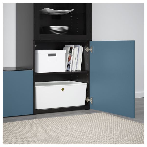 Шкаф для ТВ, комбинированный, стекляные дверцы БЕСТО, черно-коричневый Вальвикен, темно-синий прозрачное стекло (240x40x128 см) - фото 3