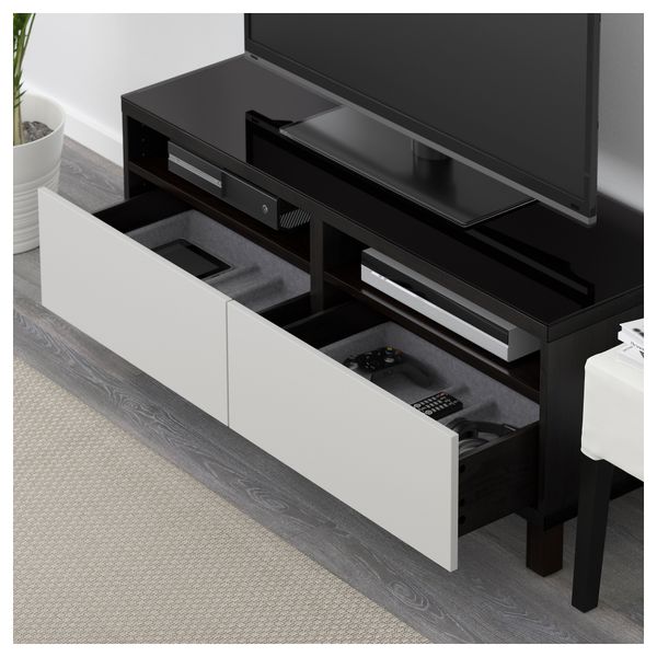 Тумба для ТВ с ящиками БЕСТО, черно-коричневый, Лаппвикен светло-серый (120x40x48 см) - фото 3