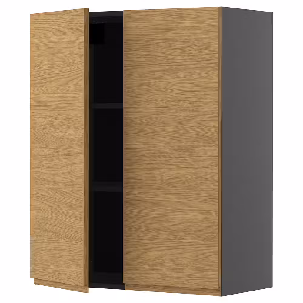 METOD Навесной шкаф с полками/2дверцы - черно-серый/Voxtorp под дуб 80x100 см - фото 1
