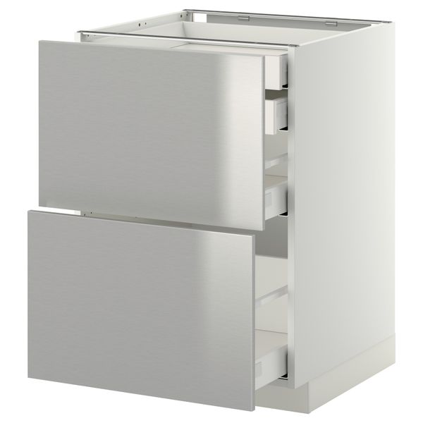 Напольный шкаф 2 фронтальные панели, 2 нижних, 1 средний, 1 высокий ящик МЕТОД / МАКСИМЕРА, белый, Гревста нержавеющ сталь - фото 1