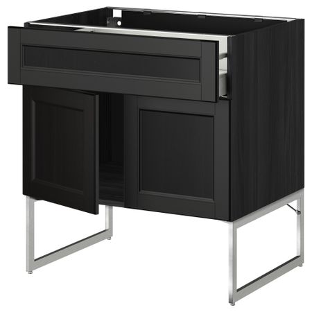 Напольный шкаф, полки, ящик, 2 двери МЕТОД / МАКСИМЕРА, черный, Лаксарби черно-коричневый