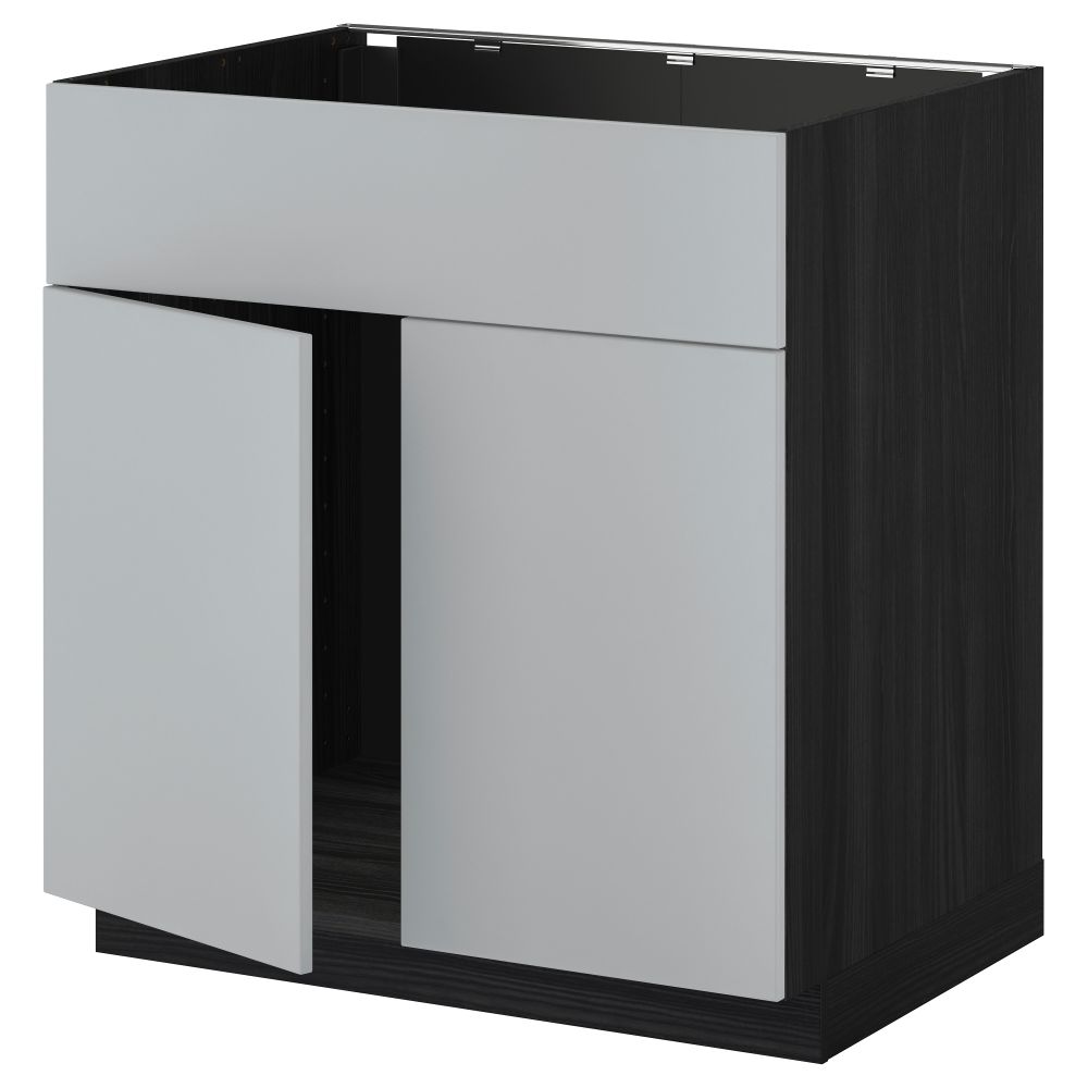 Напольный шкаф под мойку 2 дверцы/фронтальных панели МЕТОД, черный, Веддинге серый (80x60 см) - схема-чертеж с размерами