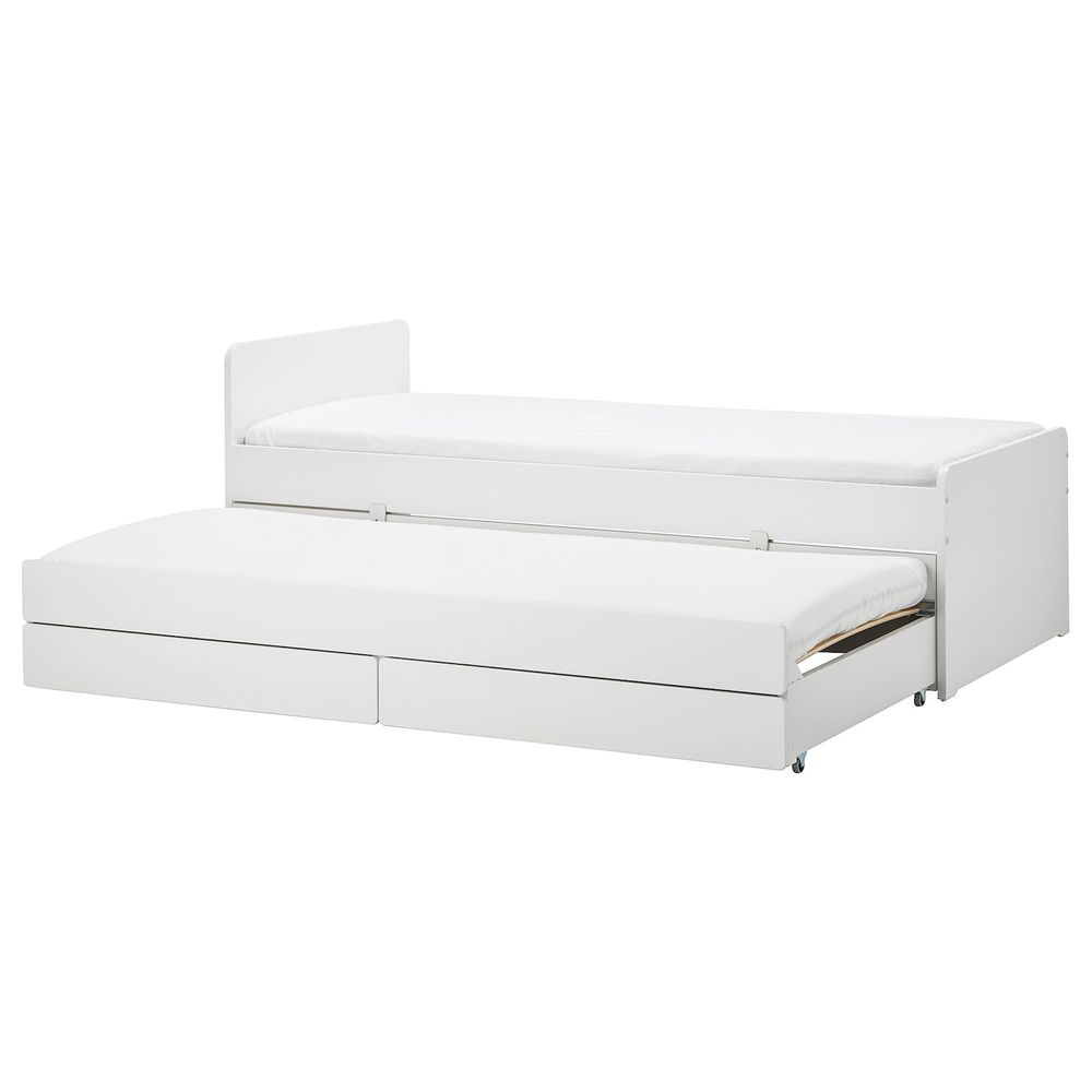 Каркас кровати с выдвижной кроватью, белый 90x200 см IKEA SLÄKT СЛЭКТ 092.277.54 - фото 1