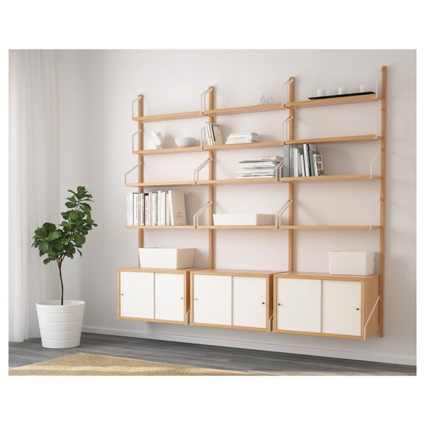 Комбинация для хранения, бамбук/белый 193x35x176 см IKEA SVALNÄS СВАЛЬНЭС 392.051.14 - фото 2