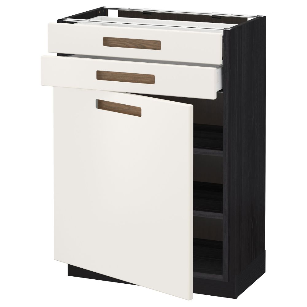Напольный шкаф с дверцей, 2 ящиками МЕТОД / МАКСИМЕРА, черный, Мэрста белый - схема-чертеж с размерами