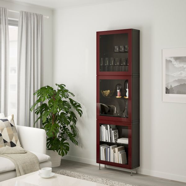 Комбинация для хранения + стеклянная дверц, черно-коричневый глассвик/сталларп/темный красно-коричневый прозрачное стекло - фото 2