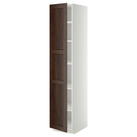Высокий шкаф с полками, белый/Эдсерум коричневый 40x60x200 см IKEA METOD МЕТОД 394.468.54