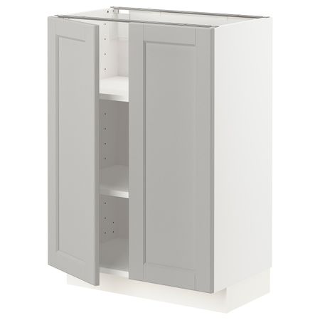 Напольный шкаф с полками/2двери, белый/Лерхюттан светло-серый 60x37 см IKEA METOD МЕТОД 093.014.14