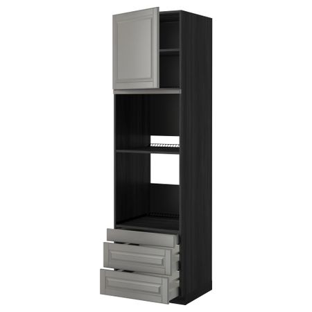 Высокий шкаф для духовки комбинированный, духовка + дверца, 3 ящика МЕТОД / МАКСИМЕРА, черный, Будбин серый