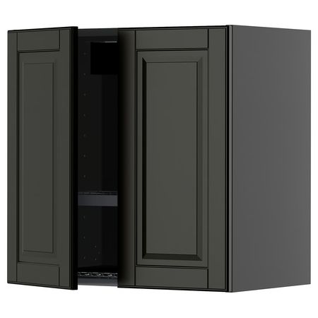 METOD Навесной шкаф с сушилкой/2дверцы - черно-серый/Bodbyn чёрный 60x60 см