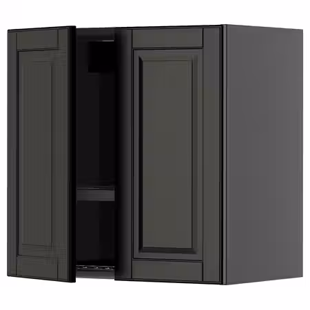 METOD Навесной шкаф с сушилкой/2дверцы - черно-серый/Bodbyn чёрный 60x60 см