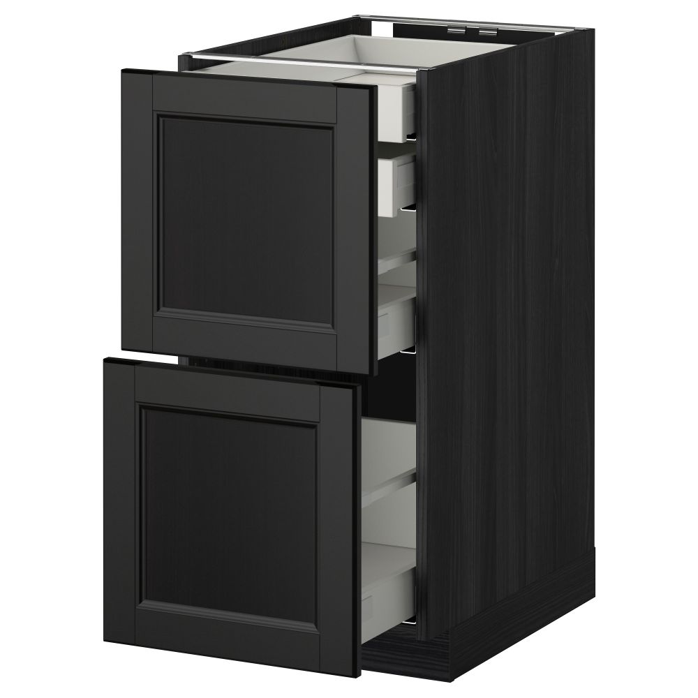 Напольный шкаф 2 фронтальные панели, 2 нижних, 1 средний, 1 высокий ящик МЕТОД / МАКСИМЕРА, черный, Лаксарби черно-коричневый - фото 1