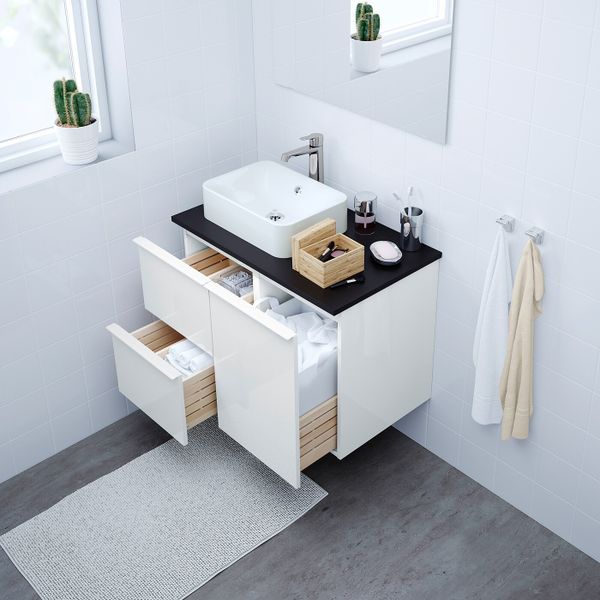 Шкаф с раковиной 45x32 см, глянцевый белый/антрацит БРОГРУНД смеситель 82x49x72 см IKEA ГОДМОРГОН/ТОЛКЕН / ХОРВИК 993.255.71 - фото 2