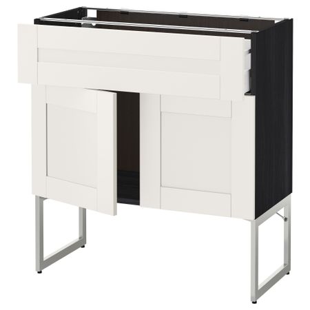 Напольный шкаф, полки, ящик, 2 двери МЕТОД / МАКСИМЕРА, черный, Сэведаль белый