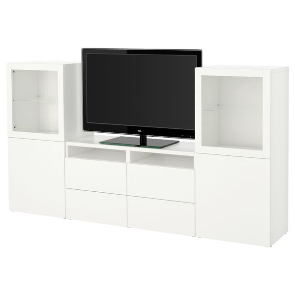 Шкаф для ТВ, комбинированный, стекляные дверцы БЕСТО, Лаппвикен, Синдвик белый прозрачное стекло (240x40x128 см) - фото 1