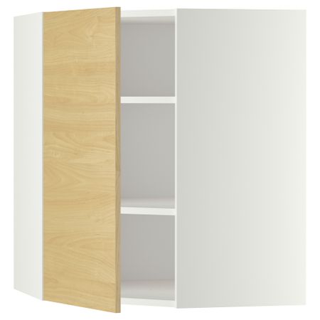 Угловой навесной шкаф с полками МЕТОД, белый, Тингсрид береза