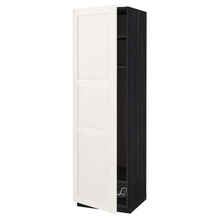 Высокий шкаф с полками, проволочной корзиной МЕТОД, черный, Сэведаль белый