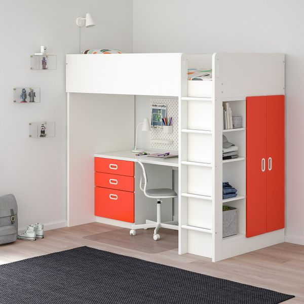 Кровать-чердак, 3 ящика, 2 дверцы, белый, красный 207x99x182 см IKEA СТУВА / ФРИТИДС 292.580.23 - фото 2