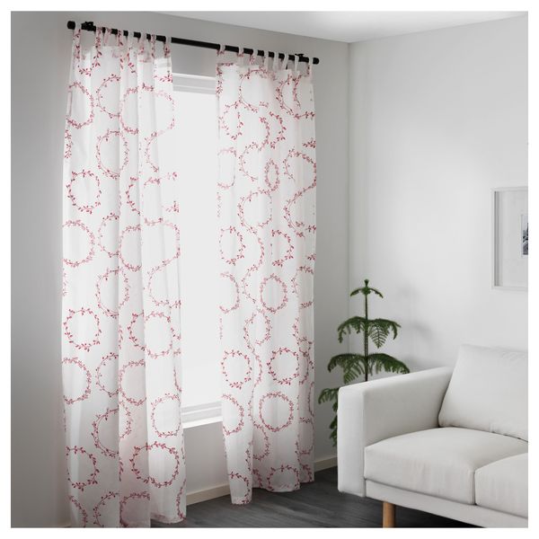 Гардины, 1 пара ВИНТЕР 2016, белый/красный (145x300 см) - фото 2