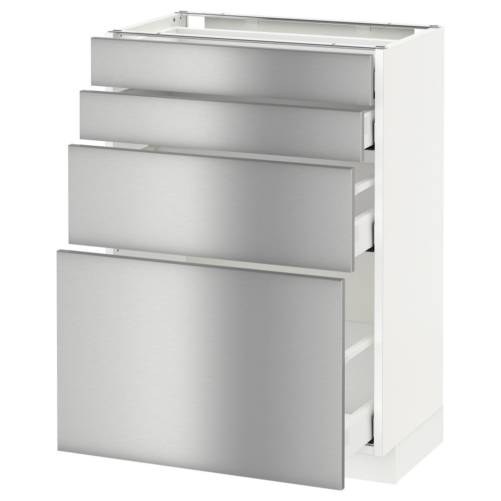 Напольный шкаф 4 фронтальных панели, 4 ящика МЕТОД / МАКСИМЕРА, белый, Гревста нержавеющ сталь - схема-чертеж с размерами