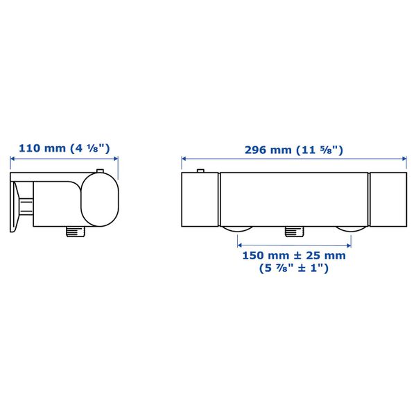 Термостатический смеситель для душа, хромированный 150 мм IKEA BROGRUND БРОГРУНД 903.472.28 - схема-чертеж с размерами
