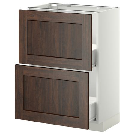 Напольный шкаф с 2 ящиками МЕТОД / ФОРВАРА, белый, Эдсерум коричневый