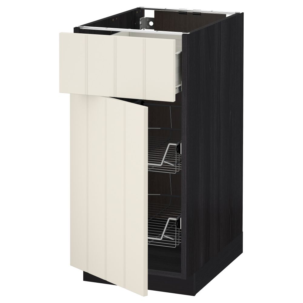 Напольный шкаф с проволочной корзиной, ящиком, дверью МЕТОД / ФОРВАРА, черный, Хитарп белый с оттенком - схема-чертеж с размерами