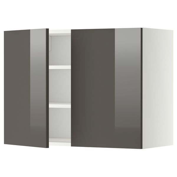 Навесной шкаф с полками, 2 дверцы МЕТОД, белый, Рингульт серый - схема-чертеж с размерами