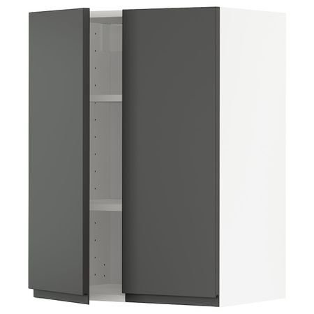 Навесной шкаф с полками/2дверцы, белый/Воксторп темно-серый 60x80 см IKEA METOD МЕТОД 394.444.78