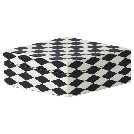 Коробка с крышкой, ромбовидный орнамент черный-белый 28x14x8 см IKEA DEKORERA ДЕКОРЕРА 204.823.90