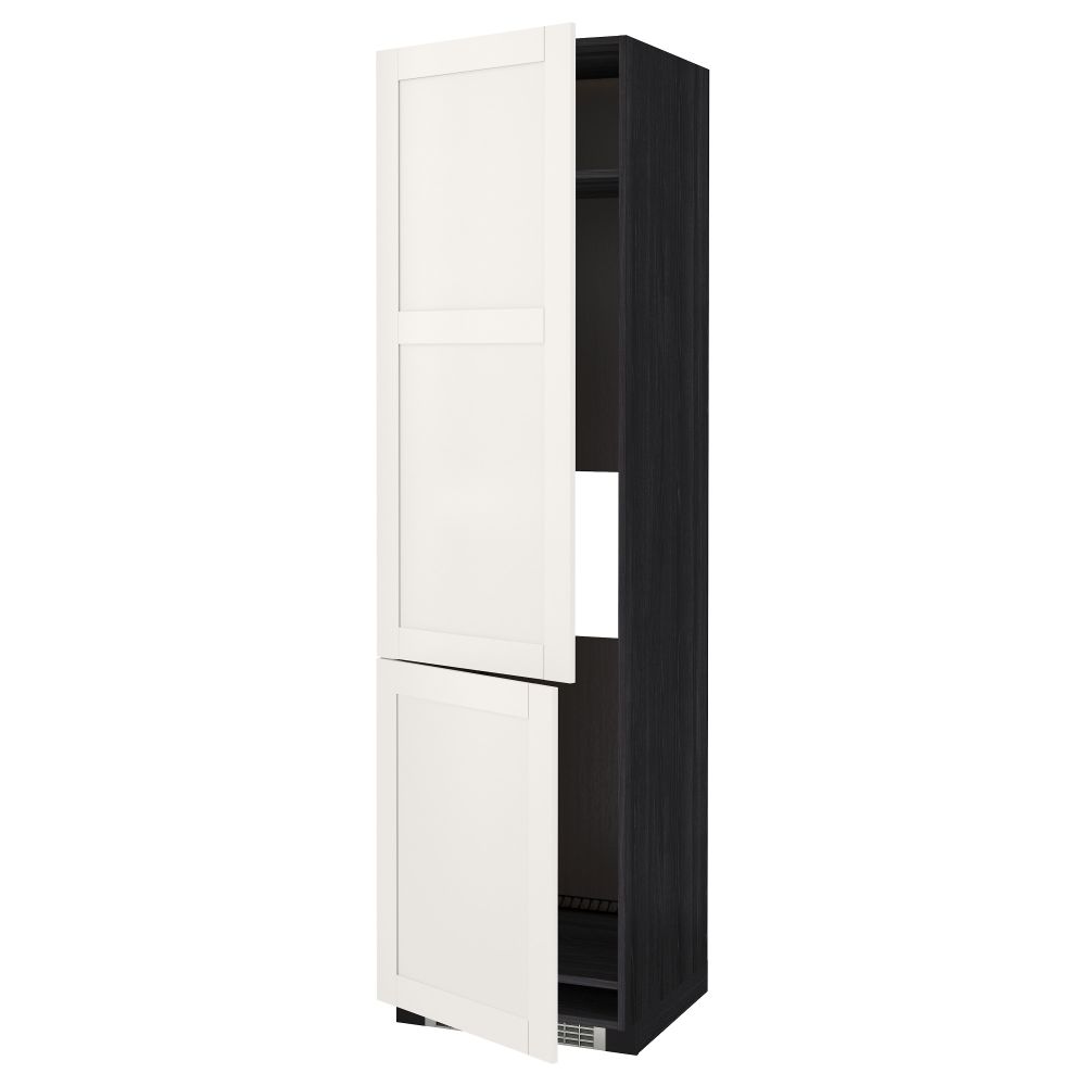 Высокий шкаф для холодильника/морозильника, 2 дверцы МЕТОД, черный, Сэведаль белый (60x60x220 см) - схема-чертеж с размерами