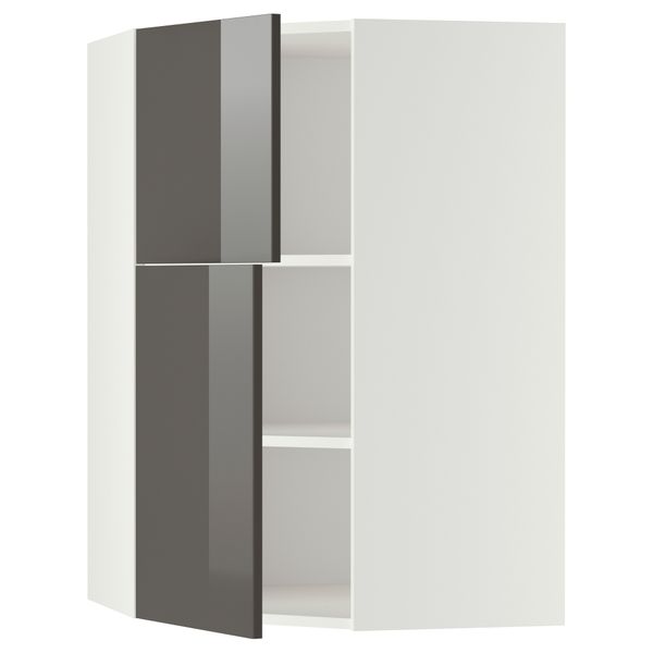 Угловой навесной шкаф + полки, 2 дверцы МЕТОД, белый, Рингульт серый (68x100 см) - схема-чертеж с размерами