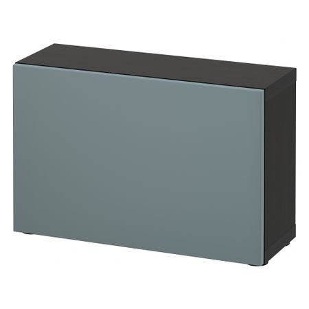 Стеллаж с дверью БЕСТО, черно-коричневый, Вальвикен серо-бирюзовый (60x20x38 см)