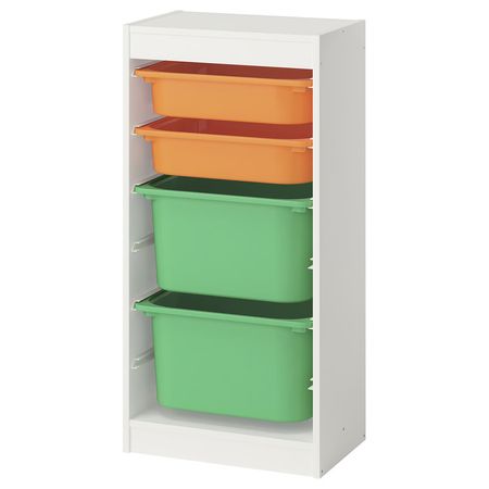 TROFAST Комбинация д/хранения+контейнеры - белый светло-оранжевый/ярко-зеленый 46x30x94 см
