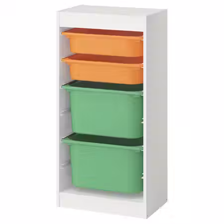 TROFAST Комбинация д/хранения+контейнеры - белый светло-оранжевый/ярко-зеленый 46x30x94 см