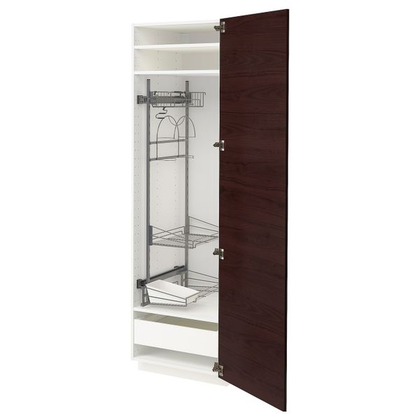 Высокий шкаф с отделением для аксессуаров для/убрк, белый Аскерсунд/темно-коричневый под ясень 60x60x200 см IKEA METOD МЕТОД / - фото 1