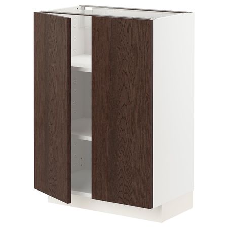 Напольный шкаф с полками/2дверцами, белый/Синарп коричневый 60x37 см IKEA METOD МЕТОД 894.042.48