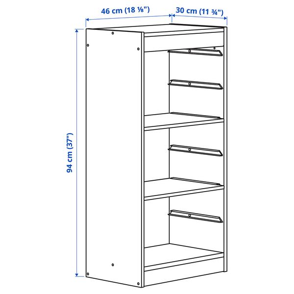 TROFAST Комбнц для хранения с полками - белый 46x30x94 см - схема-чертеж с размерами