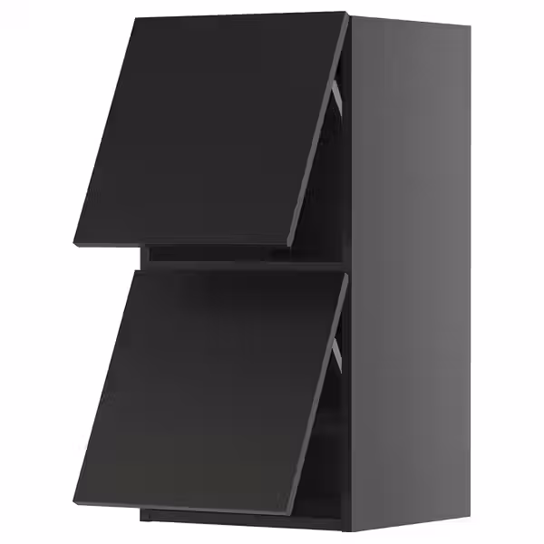 METOD Навесной шкаф/2 дверцы, горизонтал - черно-серый/Nickebo матовый антрацит 40x80 см - фото 1