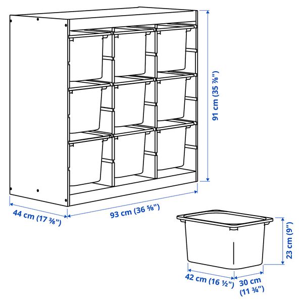 TROFAST Комбинация д/хранения+контейнеры - схема-чертеж с размерами