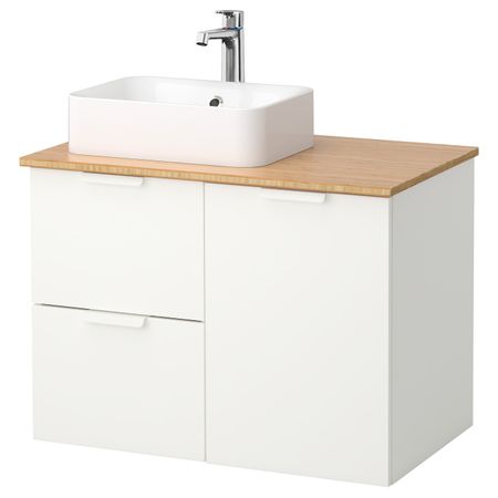 Шкаф с раковиной 45x32 см, белый/бамбук БРОГРУНД смеситель 82x49x72 см IKEA ГОДМОРГОН/ТОЛКЕН / ХОРВИК 893.255.95