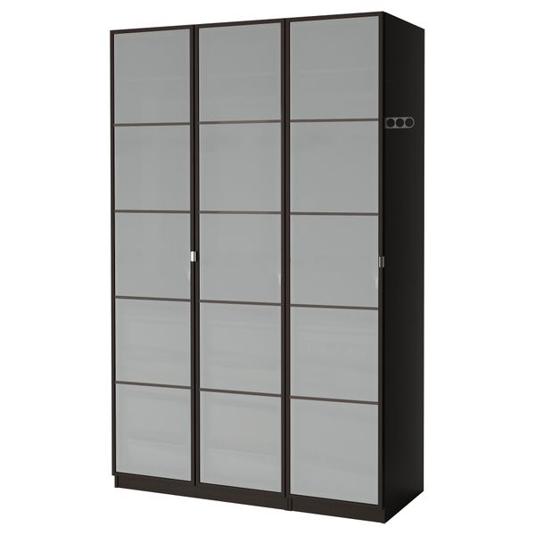 Гардероб ПАКС, черно-коричневый, Февик матовое стекло (150x60x236 см) - фото 2