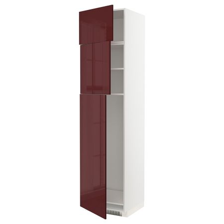 Высокий шкаф для холодильника/3дверцы, белый Калларп/глянцевый темный красно-коричневый 60x60x240 см IKEA METOD МЕТОД 494.455.52