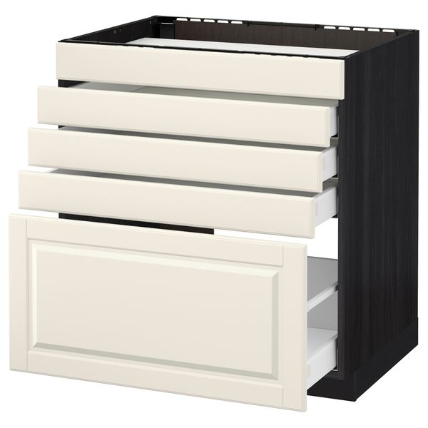 Напольный шкаф для варочной панели, 5 фасадов, 4 ящиков МЕТОД / МАКСИМЕРА, черный, Будбин белый с оттенком - схема-чертеж с размерами
