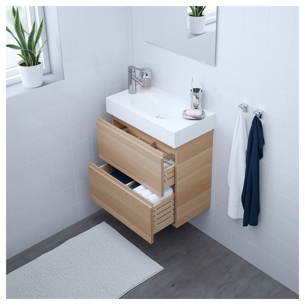 Шкаф для раковины с 2 ящиками ГОДМОРГОН / БРОВИКЕН, под беленый дуб (62x33x68 см) - схема-чертеж с размерами