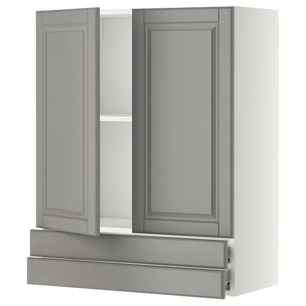 Навесной шкаф, 2 дверцы, 2 ящика МЕТОД / ФОРВАРА, белый, Будбин серый - фото 1