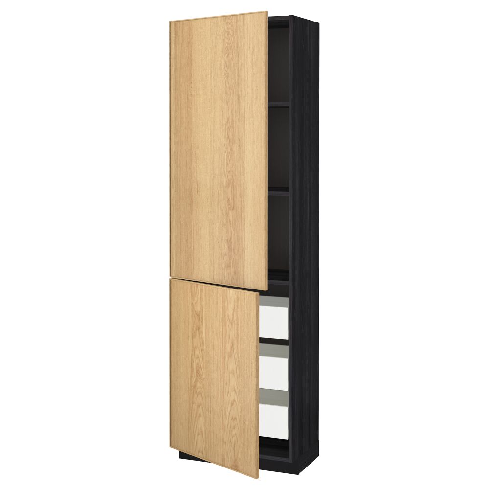 Высокий шкаф + полки, 3 ящика, 2 дверцы МЕТОД / ФОРВАРА, черный, Экестад дуб - схема-чертеж с размерами